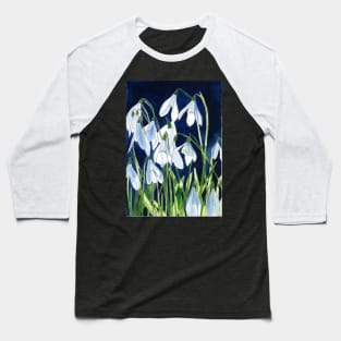 Watercolour painting of snowdrops with a dark background Baseball T-Shirt